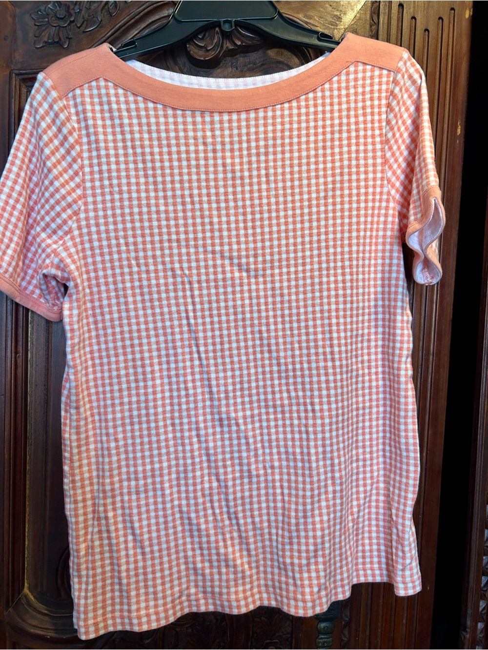 Chico's Peach and White Gingham Knit Top
